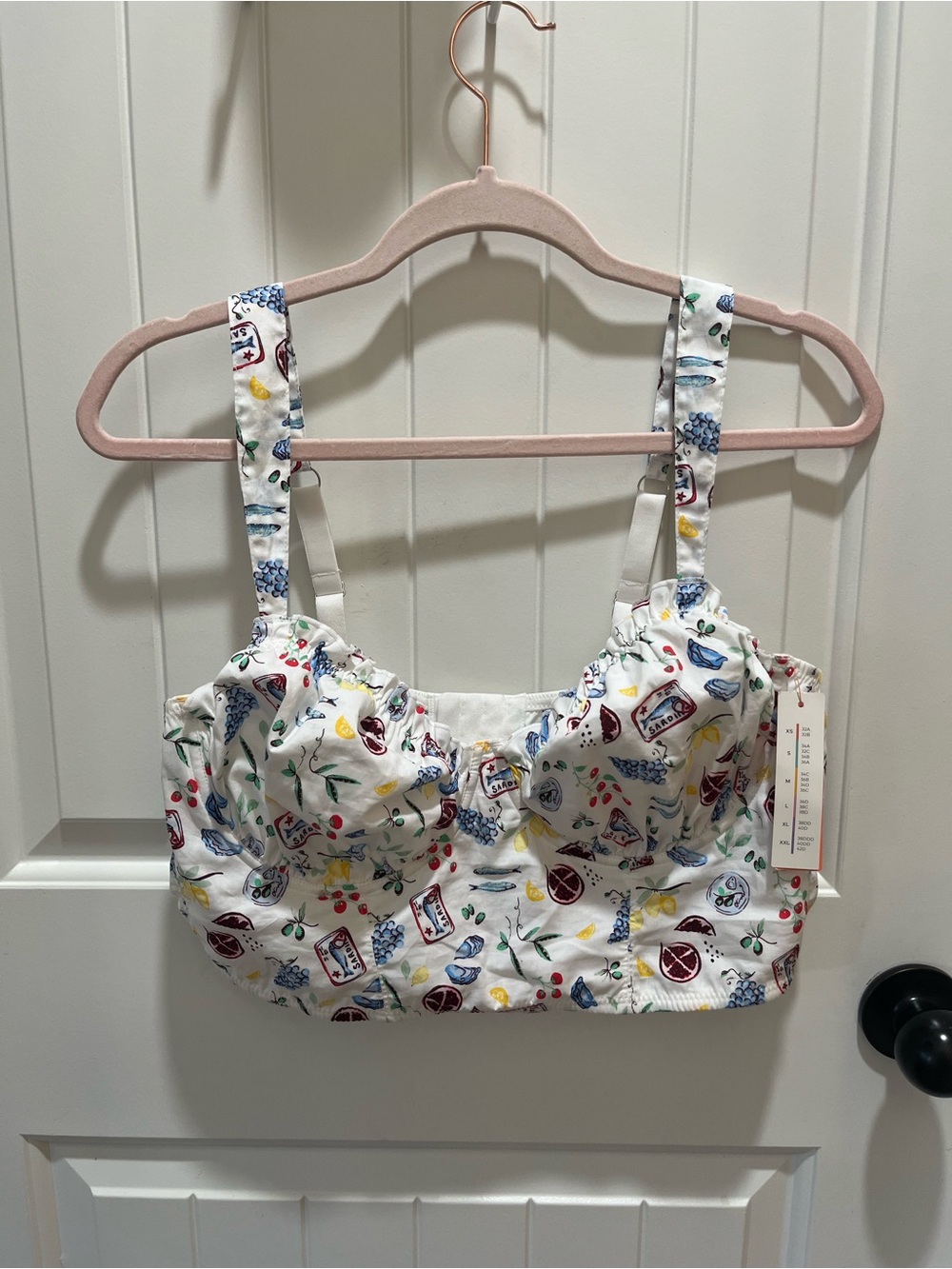 NWT Colsie Ruffled Foodie Sardine Print Bustier, Underwire Bralette - XL